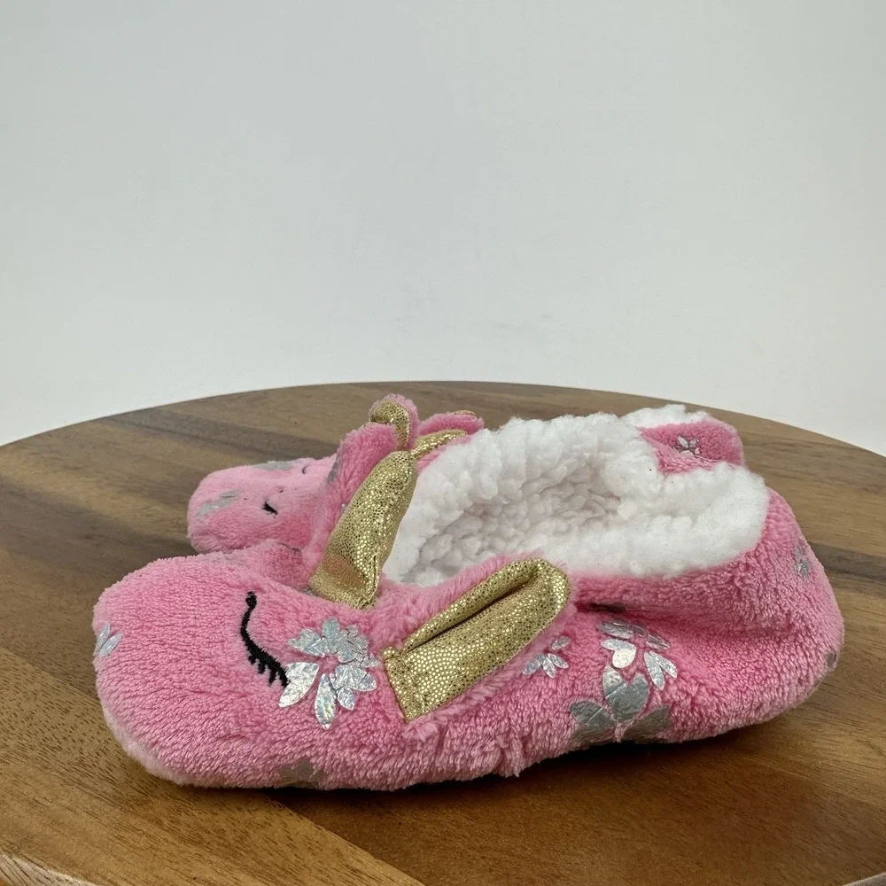 New Little Kids BMagical By Btween Pink Rainbow Fuzzy Lined Slippers Size 2 C